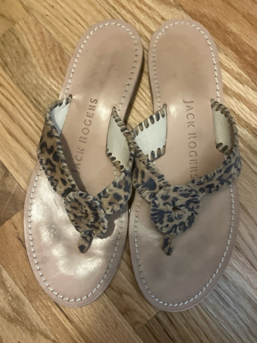 Jack Rogers Leopard-Print Thong Sandals in Tan and Black
